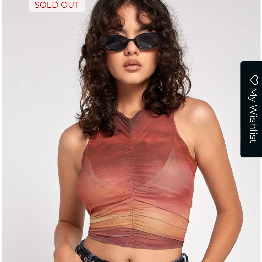 NWT Motel Rocks Mesh Birka Vest Crop Tank Top Ruched Ombré Gradient Sunset Melt